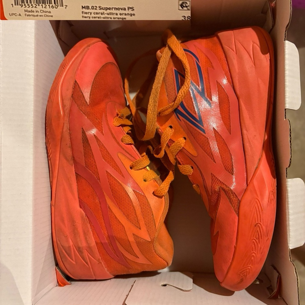 Kids 1C Puma Lamelo Fiery Coral-Orange Athletic Shoes with box